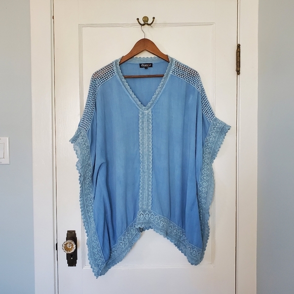 Orange Fashion Village Sweaters - Orange Village Butterfly Lace Poncho – One Size – Denim Blue